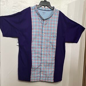 Upcycled reworked Izod Men's Purple and Blue Plaid Button Down Shirt merged. New